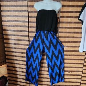 Espresso Black and Blue Chevron Jumpsuit